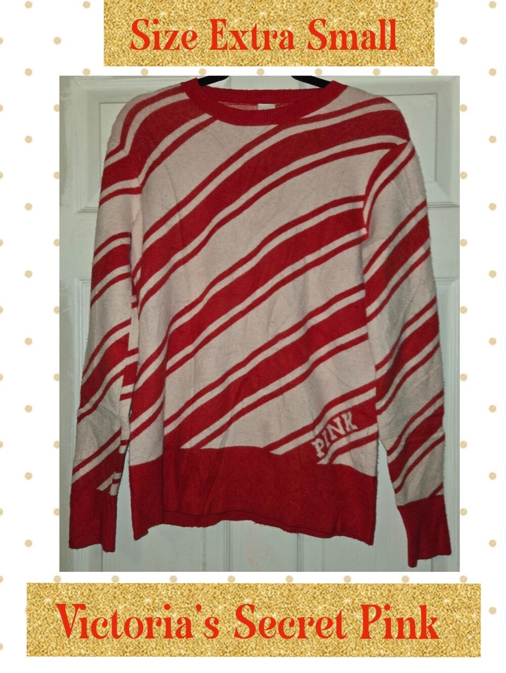 PINK Victoria's Secret Red & Cream Striped Women's Sweater
